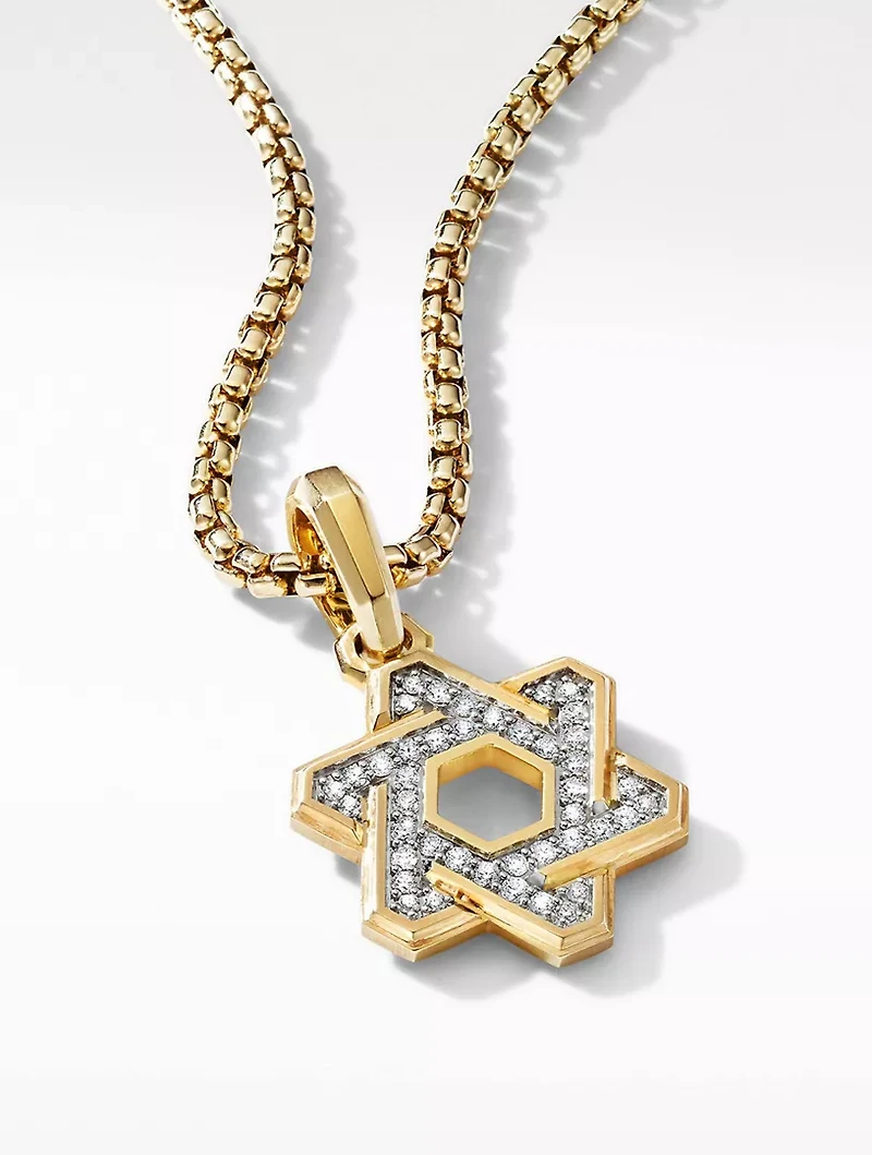 Deco Star Of David Pendant In 18k Yellow Gold With Pavé Diamonds