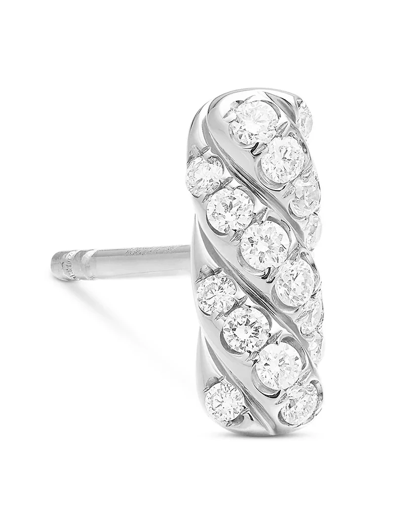 Cable Collectibles® Bar Stud Earrings In 18k White Gold With Diamonds, 9mm