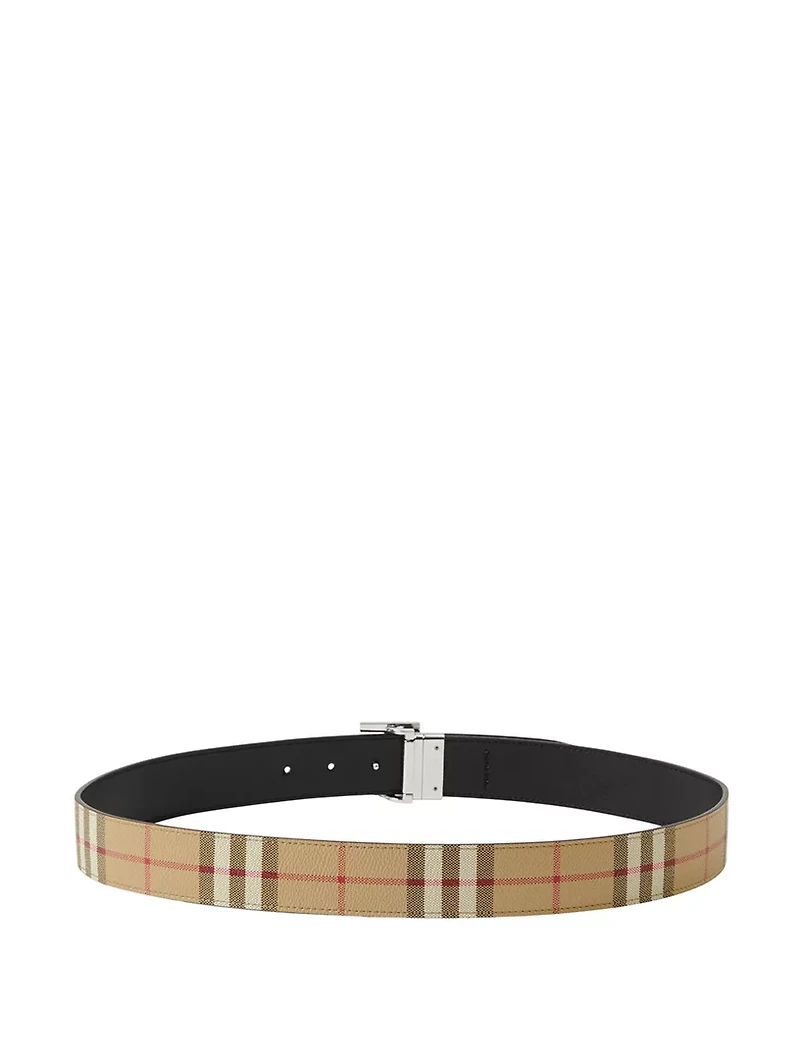 Check And Leather Reversible Tb Belt