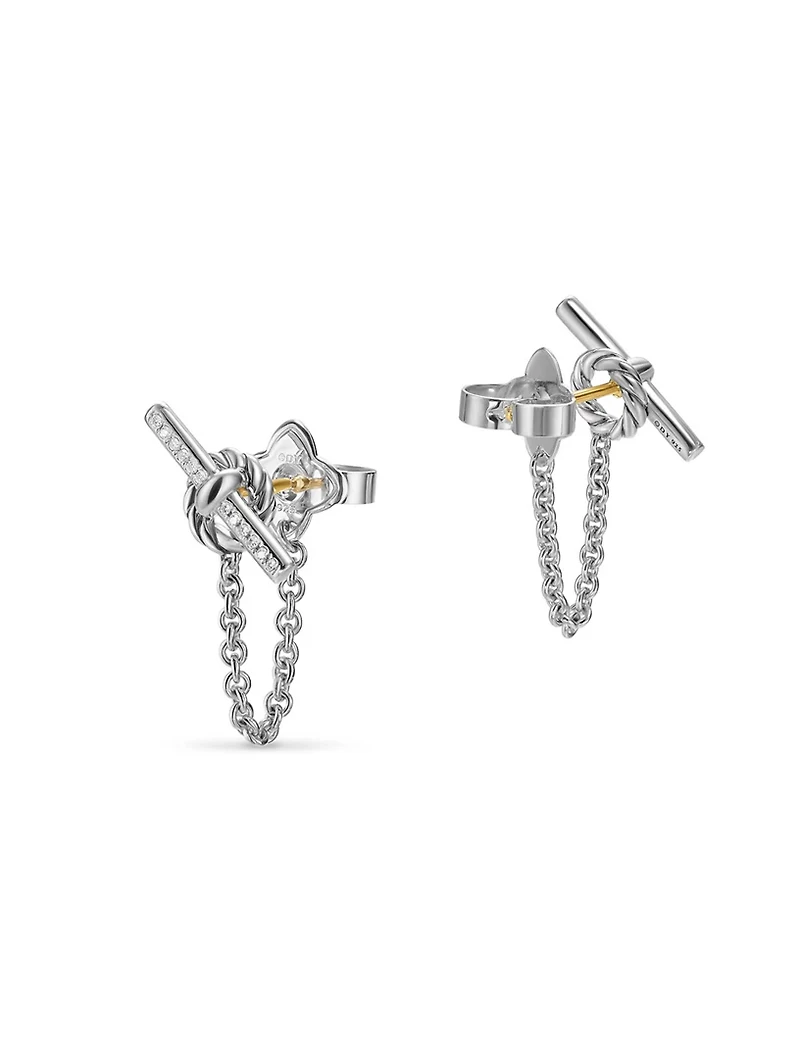 Dy Mercer® Petite Toggle Chain Stud Earrings In Sterling Silver With Diamonds, 38.2mm