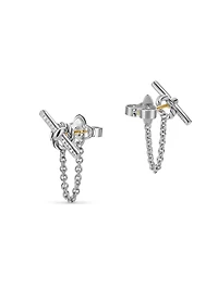 Dy Mercer® Petite Toggle Chain Stud Earrings In Sterling Silver With Diamonds, 38.2mm