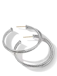 Crossover Hoop Earrings In Sterling Silver With Pavé Diamonds