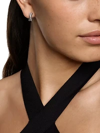Crossover Huggie Hoop Earrings In Sterling Silver With Diamonds, 12.4mm