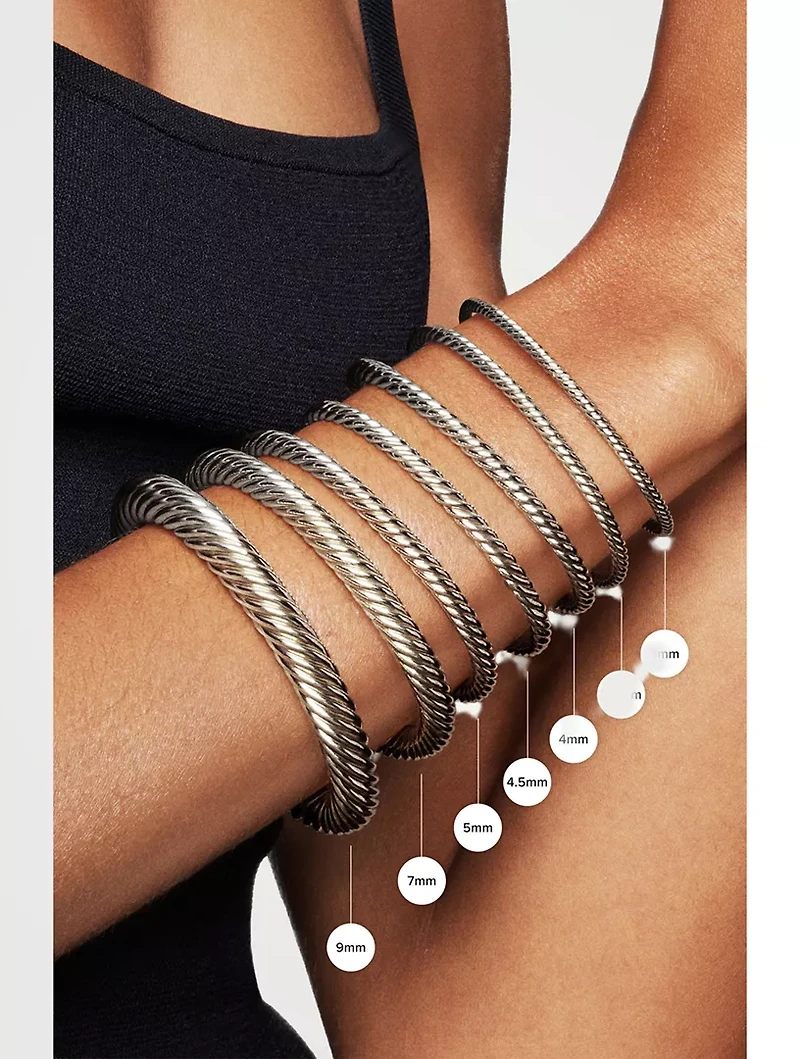 Classic Cable Bracelet In Sterling Silver With Pavé Diamond Domes, 7mm