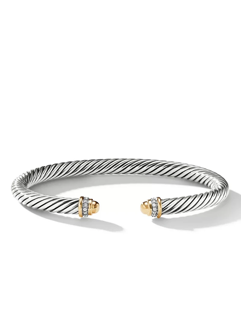 Cable Classics Bracelet Sterling Silver With 18k Yellow Gold Domes And Pavé Diamonds