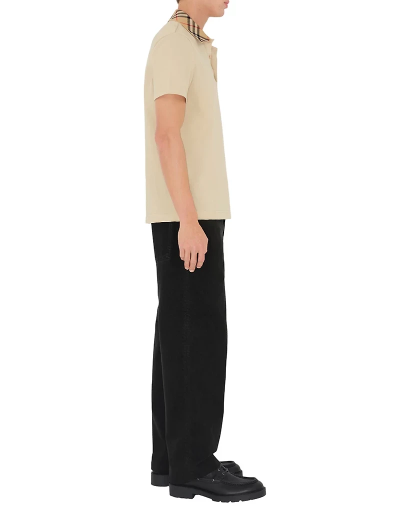 Check Collar Cotton Polo Shirt