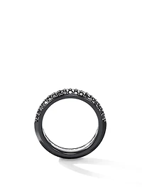 Beveled Band Ring Black Titanium With Half Pavé Diamonds
