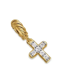 Micro Pavé Cross Amulet In 18k Yellow Gold With Diamonds, 8mm