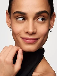 Petite Pavé Huggie Hoop Earrings In Sterling Silver With Diamonds, 14mm