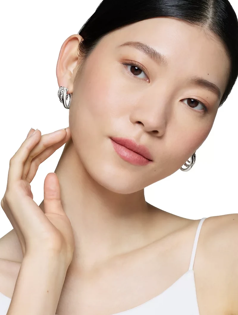 Dy Mercer® Three Row Hoop Earrings In Sterling Silver With Diamonds, 21mm