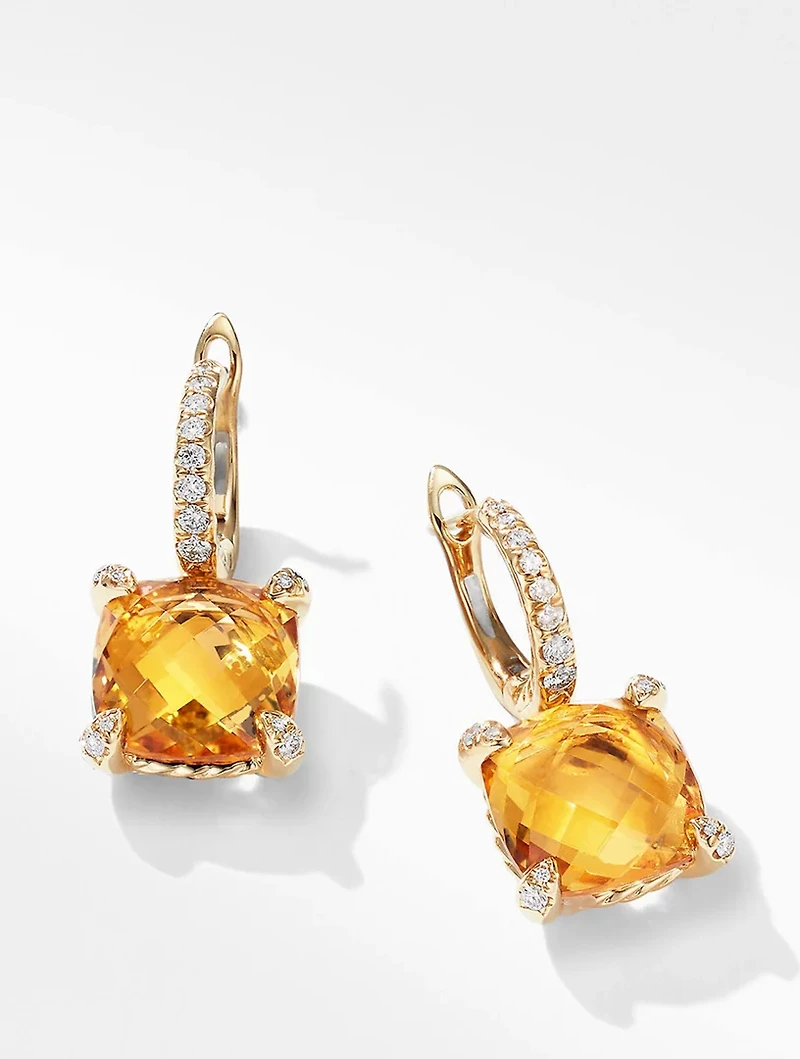 Chatelaine® Drop Earrings In 18k Yellow Gold With Citrine And Pavé Diamonds