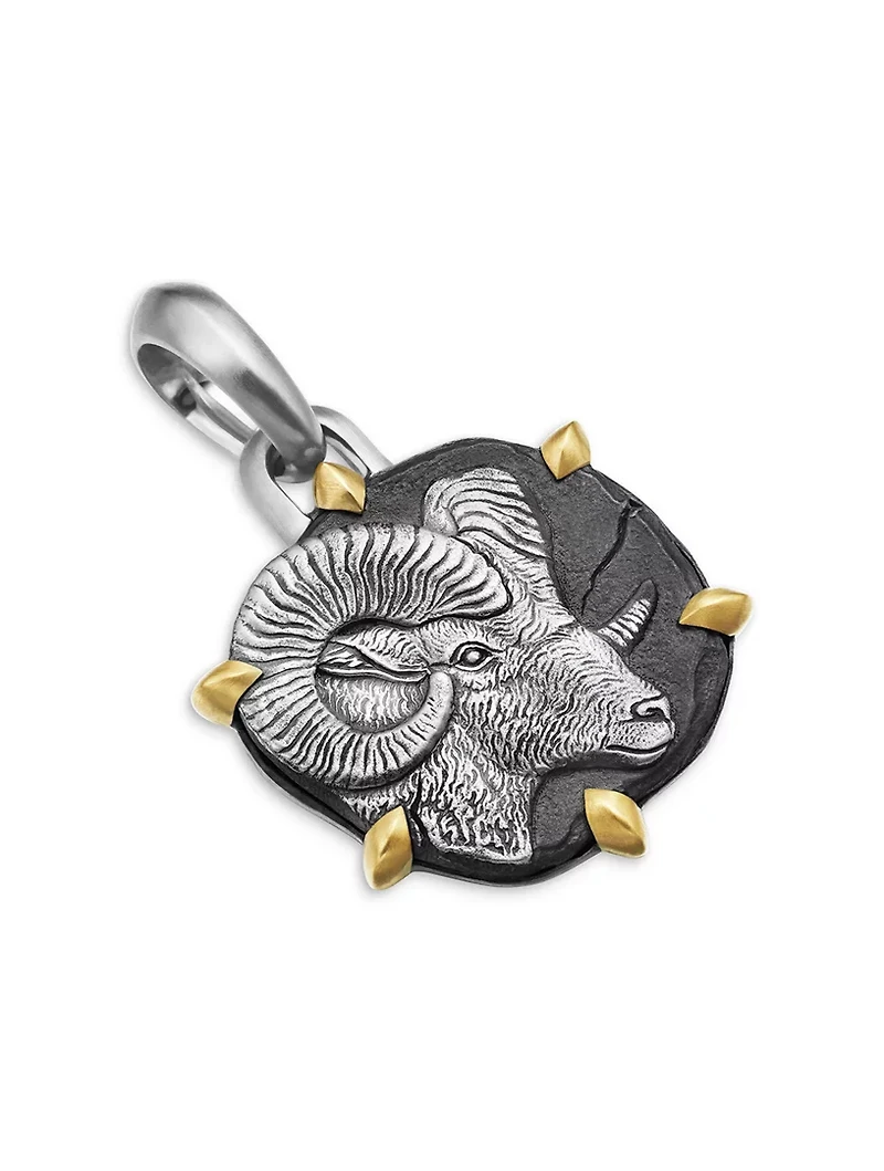 Aries Amulet In Sterling Silver With 18k Yellow Gold, 33mm