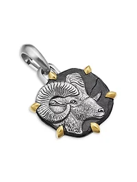 Aries Amulet In Sterling Silver With 18k Yellow Gold, 33mm