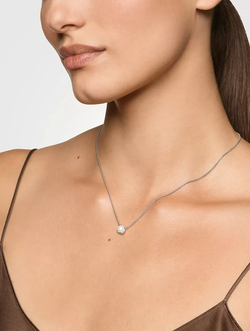 Pearl Classics Necklace In Sterling Silver With Diamonds, 6.5mm