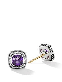 Petite Albion® Stud Earrings In Sterling Silver With Amethyst And Pavé Diamonds