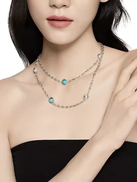 Pearl Classics Station Chain Necklace In Sterling Silver With Turquoise, 4mm