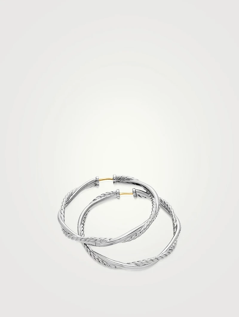 Infinity Hoop Earrings In Sterling Silver With Diamonds, 42mm