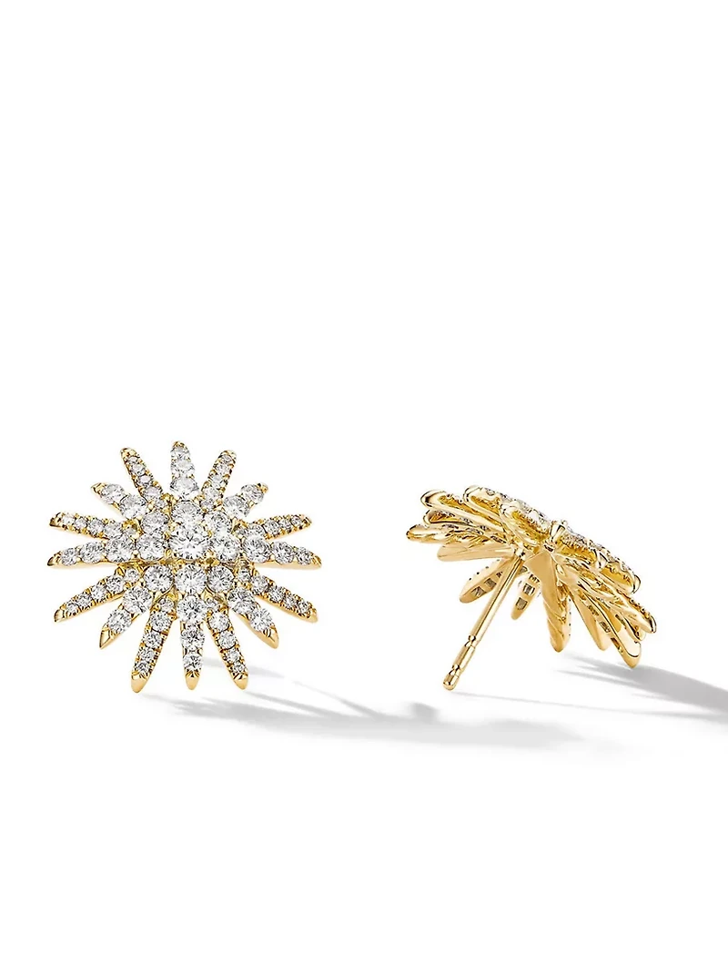 Starburst Stud Earrings In 18k Gold With Full Pavé Diamonds