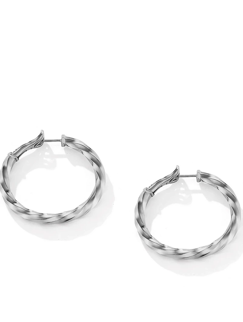 Cable Edge® Hoop Earrings In Sterling Silver