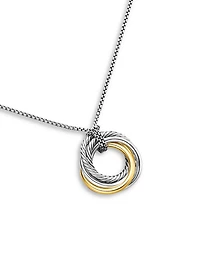 Crossover Pendant Necklace In Sterling Silver With 14k Yellow Gold, 28mm
