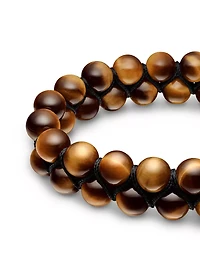 Spiritual Beads Two Row Woven Bracelet Sterling Silver With Tiger’s Eye, 8mm