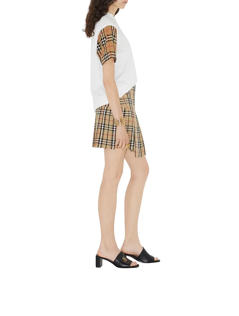 Check Sleeve Cotton T-shirt