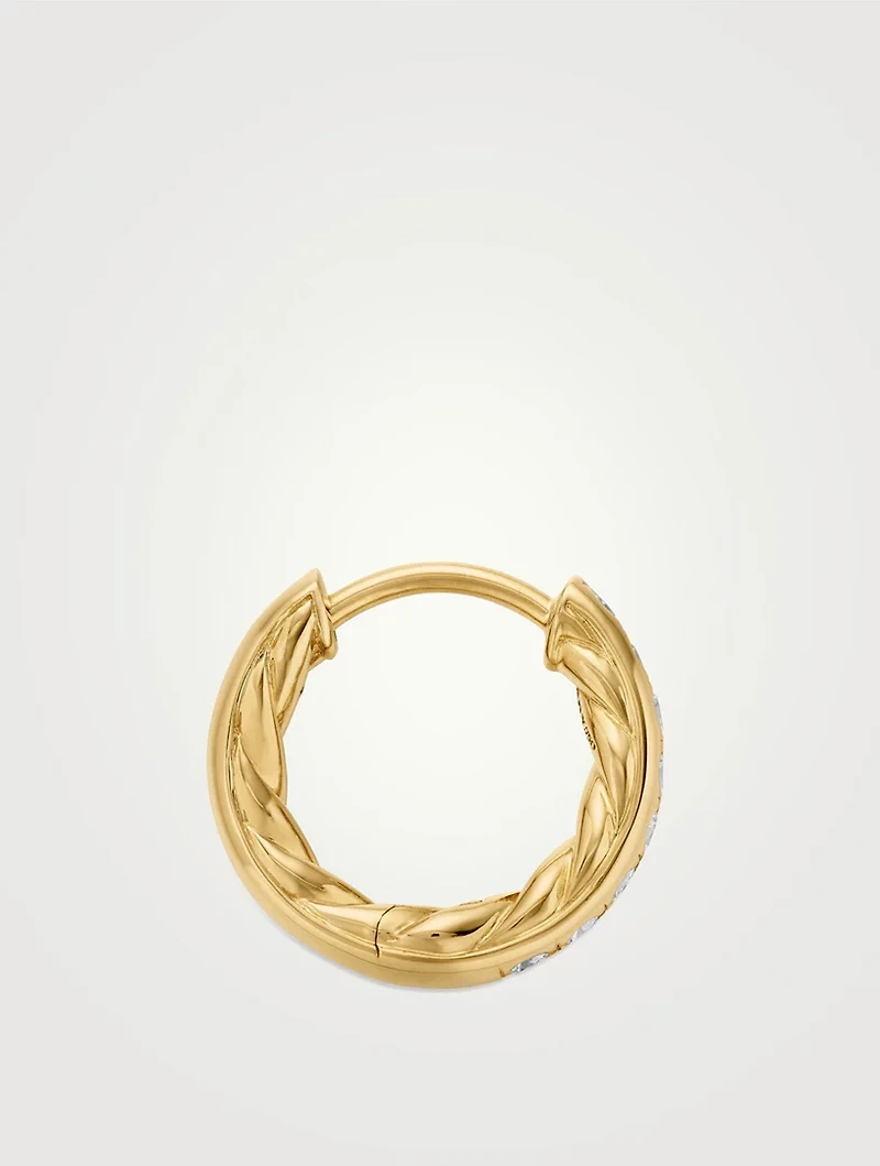 Pavé Huggie Hoop Earrings In 18k Yellow Gold With Diamonds, 13mm
