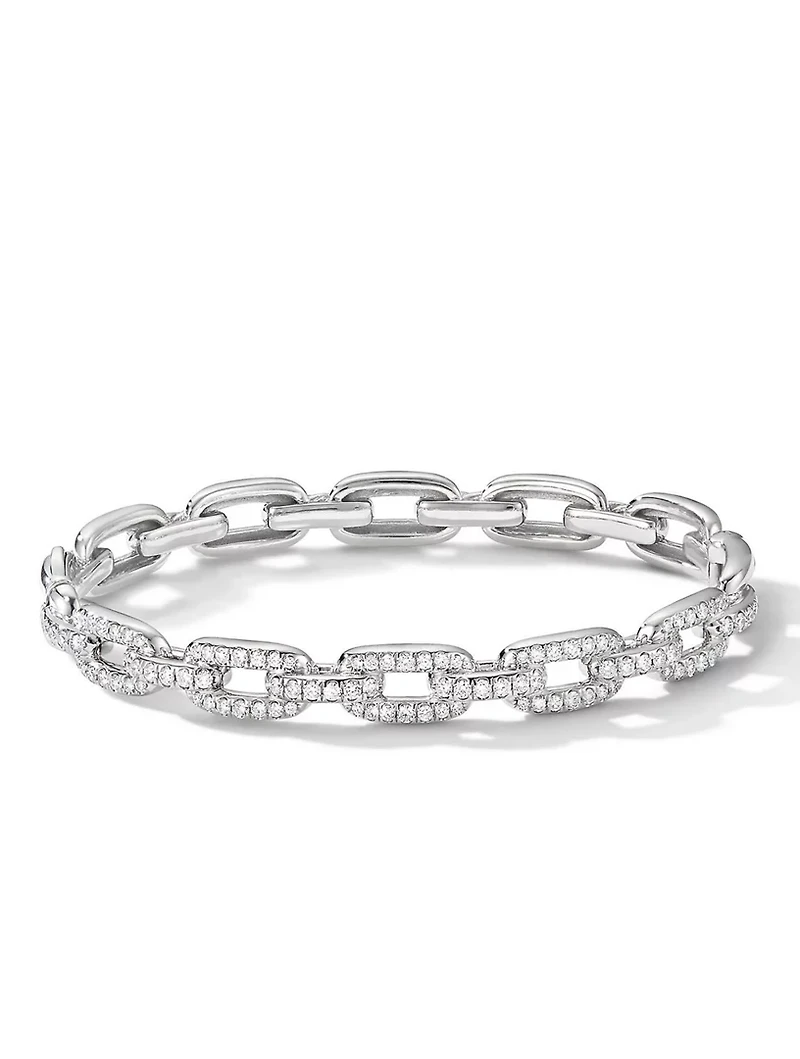Stax Chain Link Bracelet 18k White Gold With Pavé Diamonds