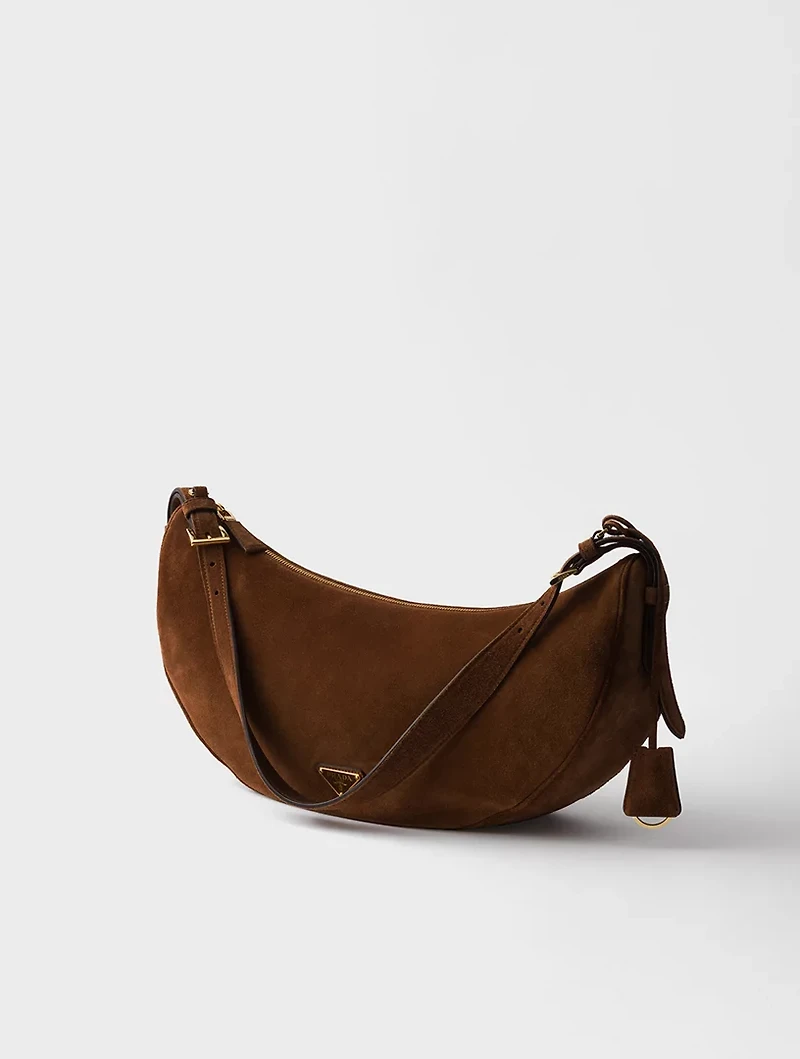 Prada Demi-lune Large Suede Shoulder Bag