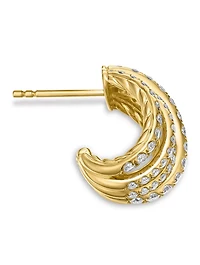 Pavé Crossover Shrimp Earrings In 18k Yellow Gold With Diamonds, 15.8mm