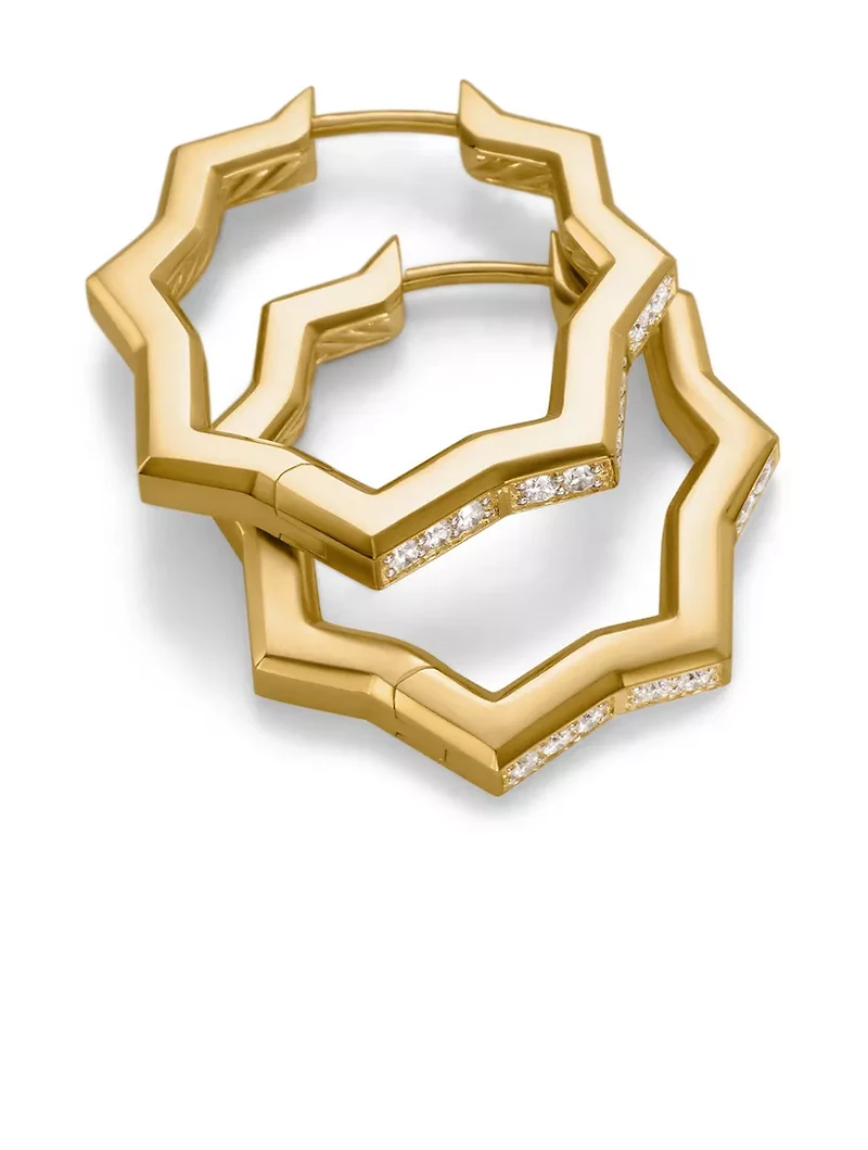 Zig Zag Stax™ Hoop Earrings In 18k Yellow Gold With Diamonds, 22.8mm