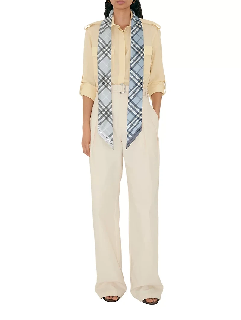 Skinny Contrast Check Silk Scarf