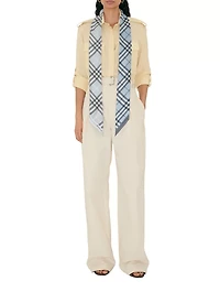 Skinny Contrast Check Silk Scarf