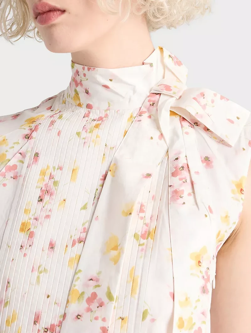 Pleated Floral-print Poplin Dress