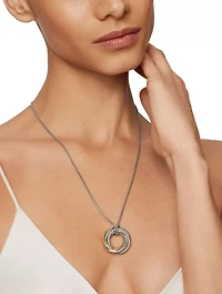 Crossover Pendant Necklace In Sterling Silver With 14k Yellow Gold, 28mm