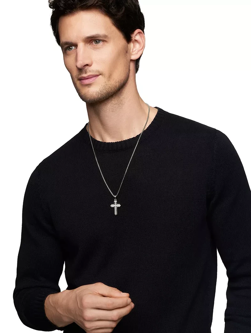 Cross Pendant In Sterling Silver With Diamonds, 34mm