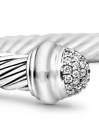 Classic Cable Bracelet In Sterling Silver With Pavé Diamond Domes, 7mm