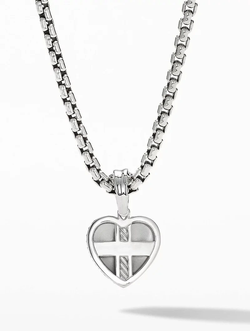 Sy Heart Amulet In 18k White Gold With Pavé Diamonds And Pink Sapphire
