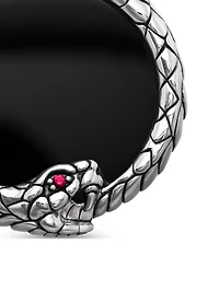 Ouroboros Amulet In Sterling Silver With Black Onyx And Ruby, 25mm