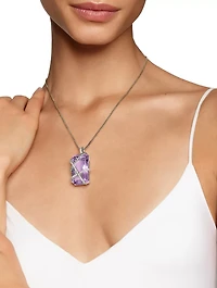 Cable Wrap Amulet In Sterling Silver With Lavender Amethyst And Diamonds, 31mm