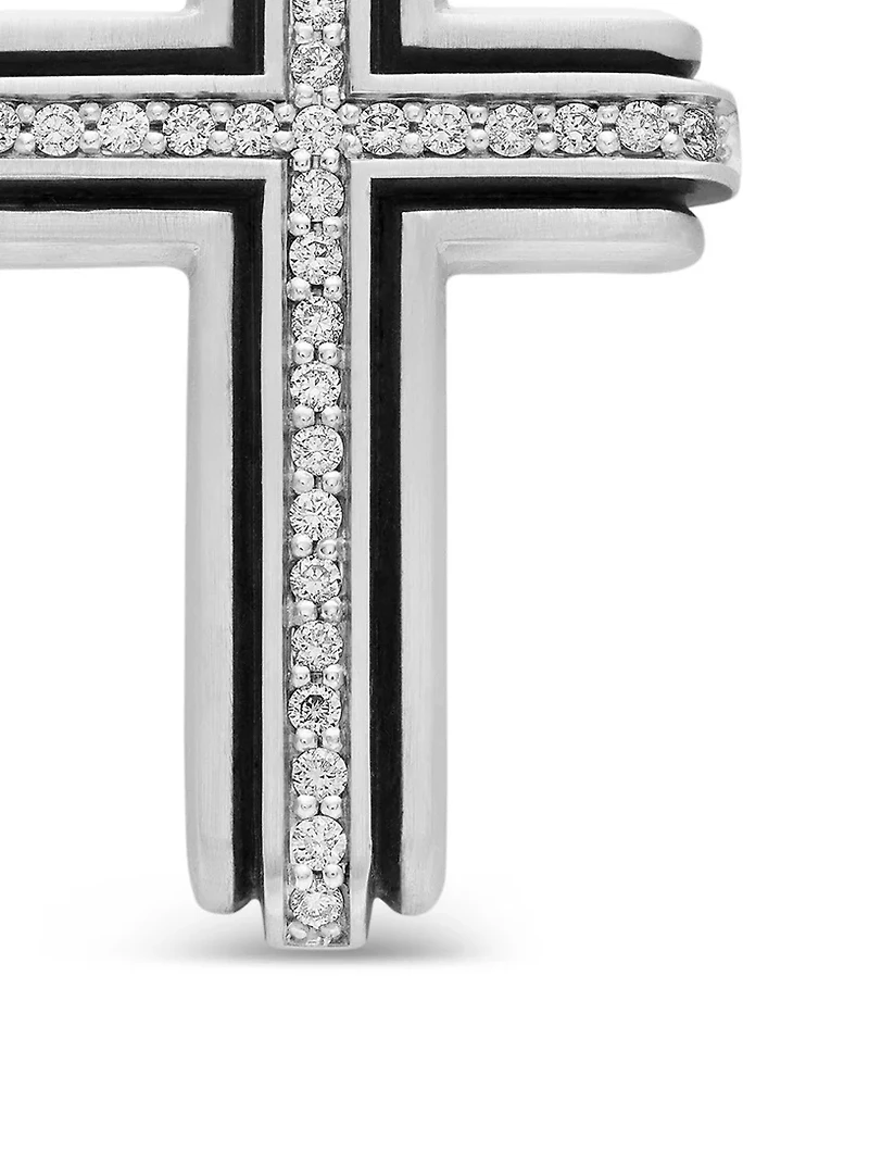 Cross Pendant In Sterling Silver With Diamonds, 34mm