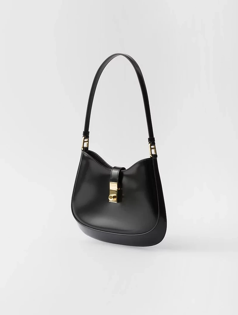 Prada Cleo Brushed Leather Shoulder Bag With Clasp Closure