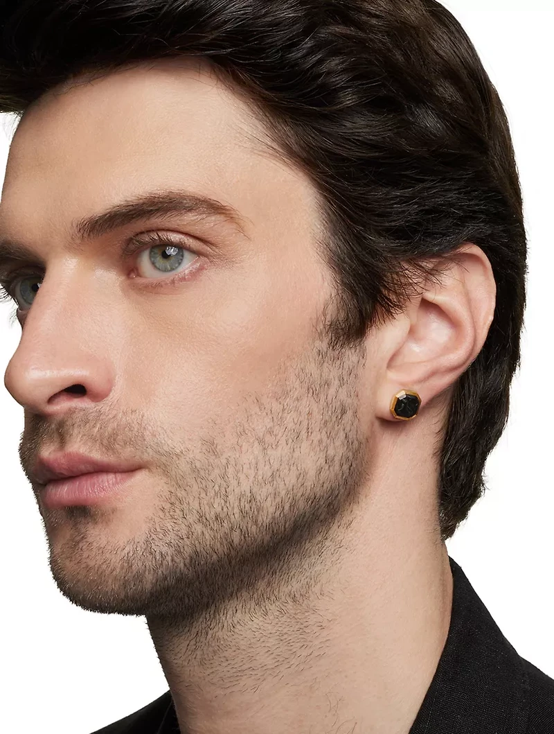Streamline® Stud Earring In 18k Yellow Gold With Forged Carbon, 10.5mm