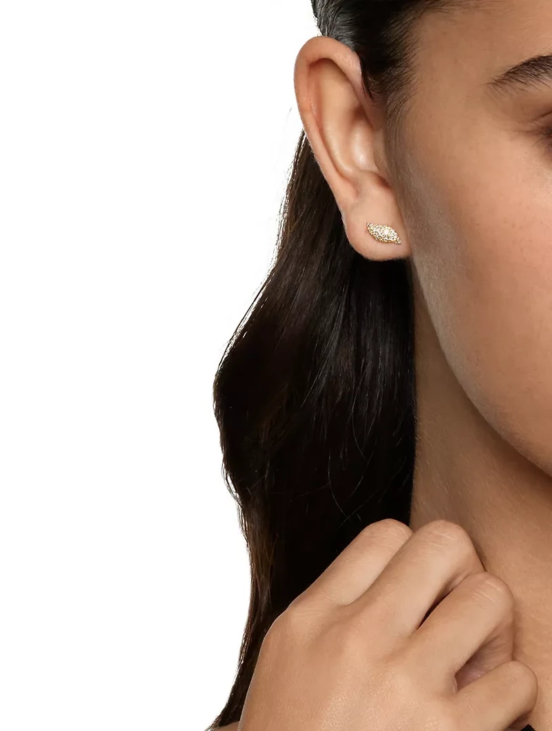 Petite Pavé Flute Stud Earrings In 18k Yellow Gold With Diamonds, 10.6mm