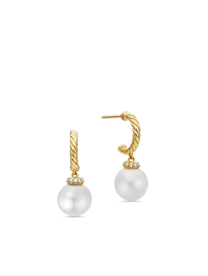 Solari Drop Earrings In 18k Yellow Gold With Pearls And Diamonds, 22mm
