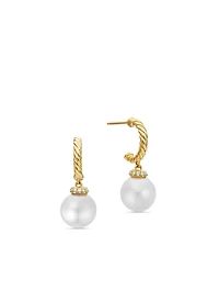 Solari Drop Earrings In 18k Yellow Gold With Pearls And Diamonds, 22mm
