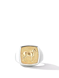 Petrvs® Horse Signet Ring Sterling Silver With 18k Yellow Gold