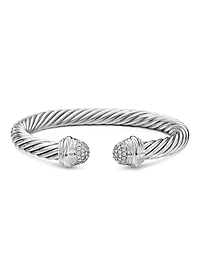 Classic Cable Bracelet In Sterling Silver With Pavé Diamond Domes, 7mm