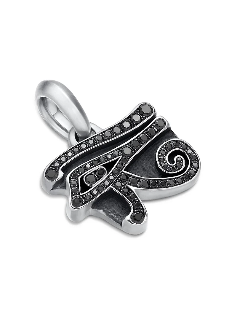 Cairo Eye Of Horus Amulet In Sterling Silver With Black Diamonds, 27.6mm