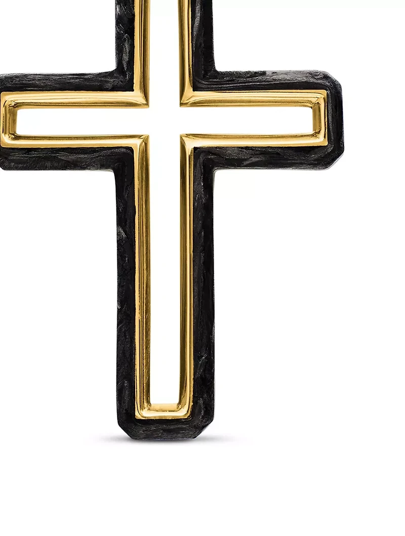Forged Carbon Cross Pendant In 18k Yellow Gold